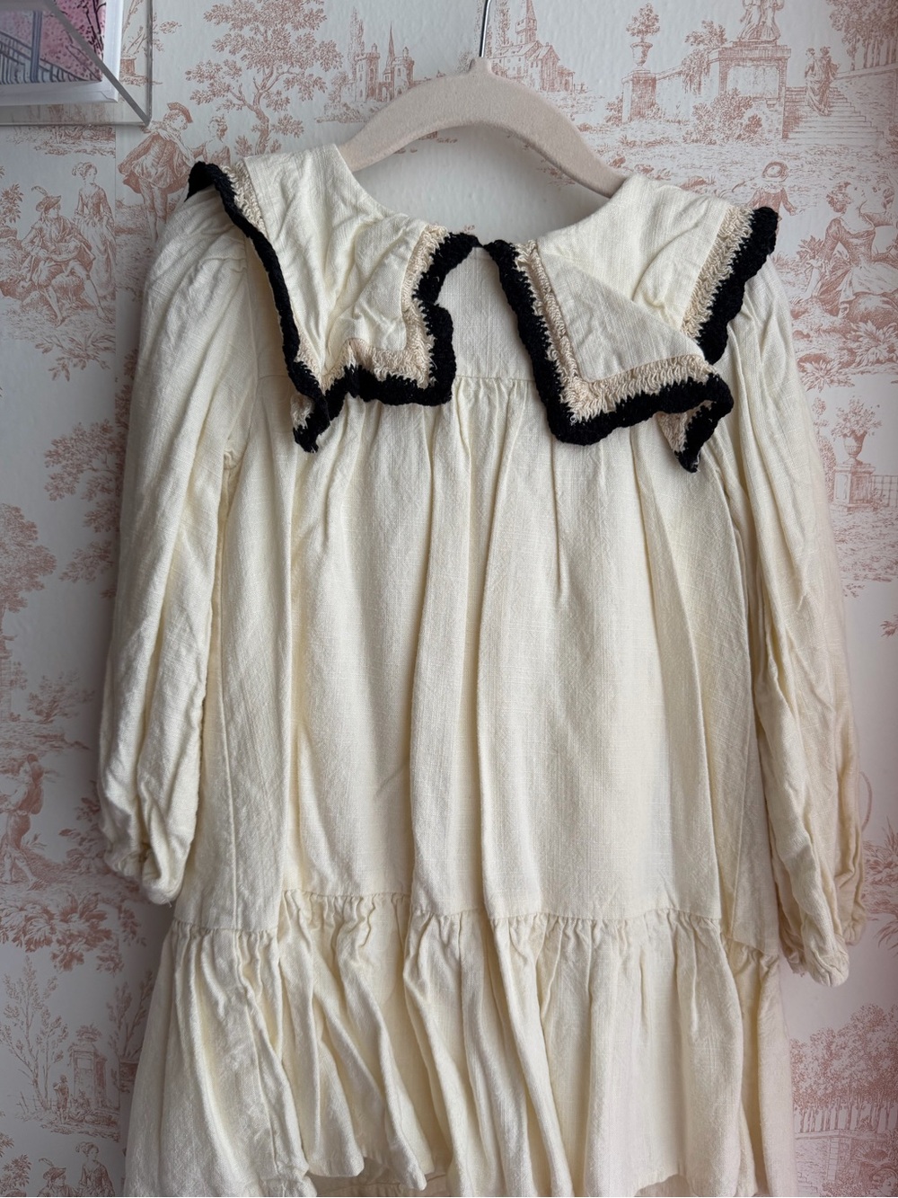 Zara Kids Linen Cream Ruffle Dress with Knitted Details. Size 3t